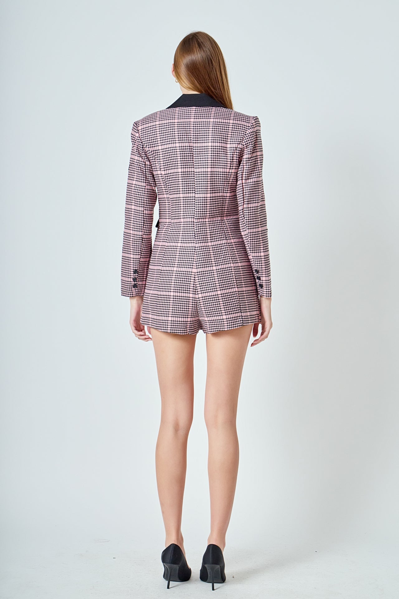 ENDLESS ROSE - Houndstooth Contrast Romper - ROMPERS available at Objectrare