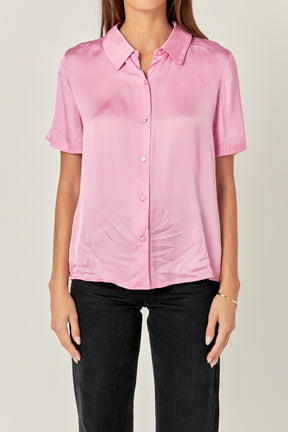 ENGLISH FACTORY - Satin Short Sleeve Shirt - SHIRTS & BLOUSES available at Objectrare