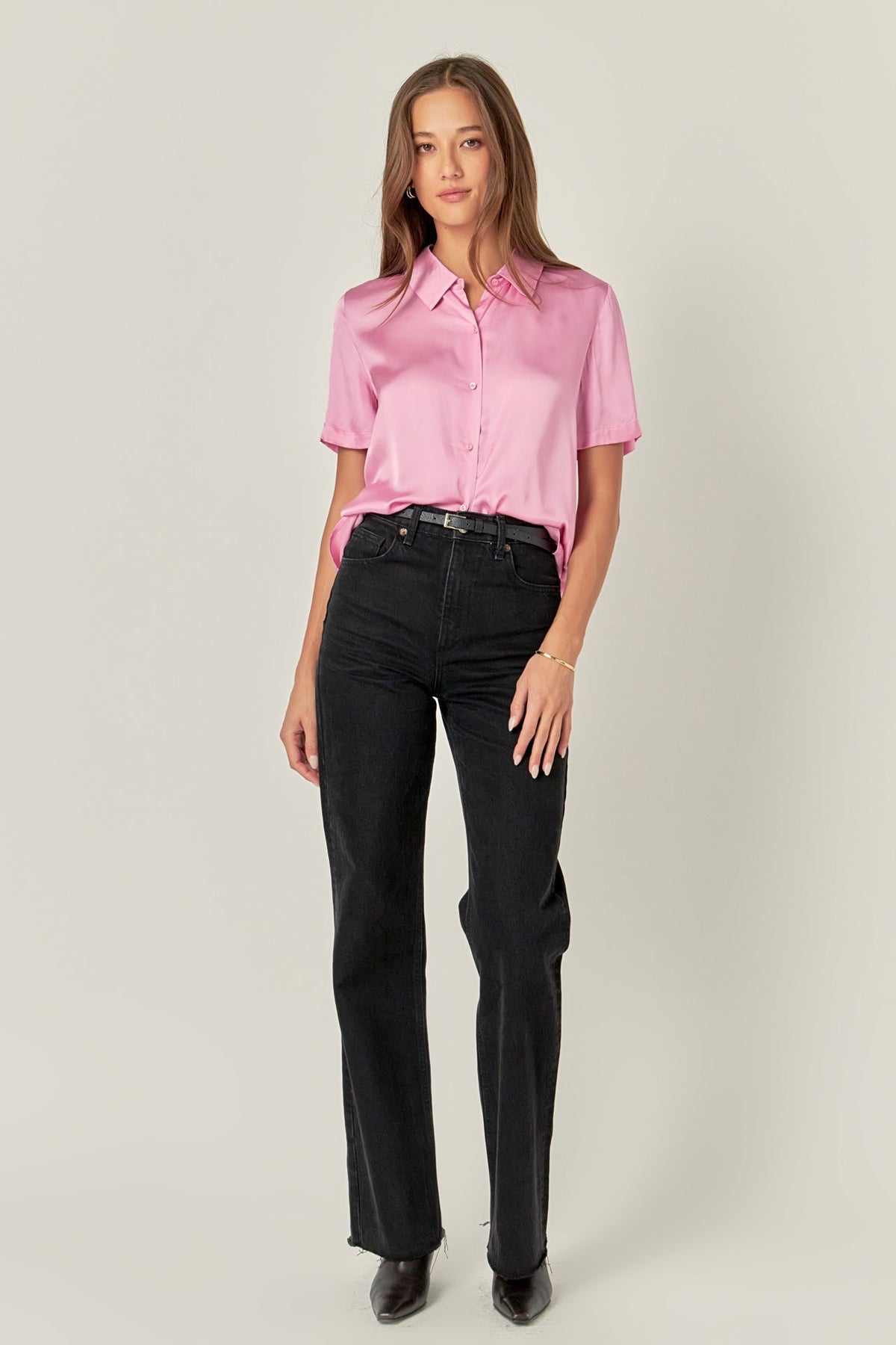ENGLISH FACTORY - Satin Short Sleeve Shirt - BLOUSES available at Objectrare