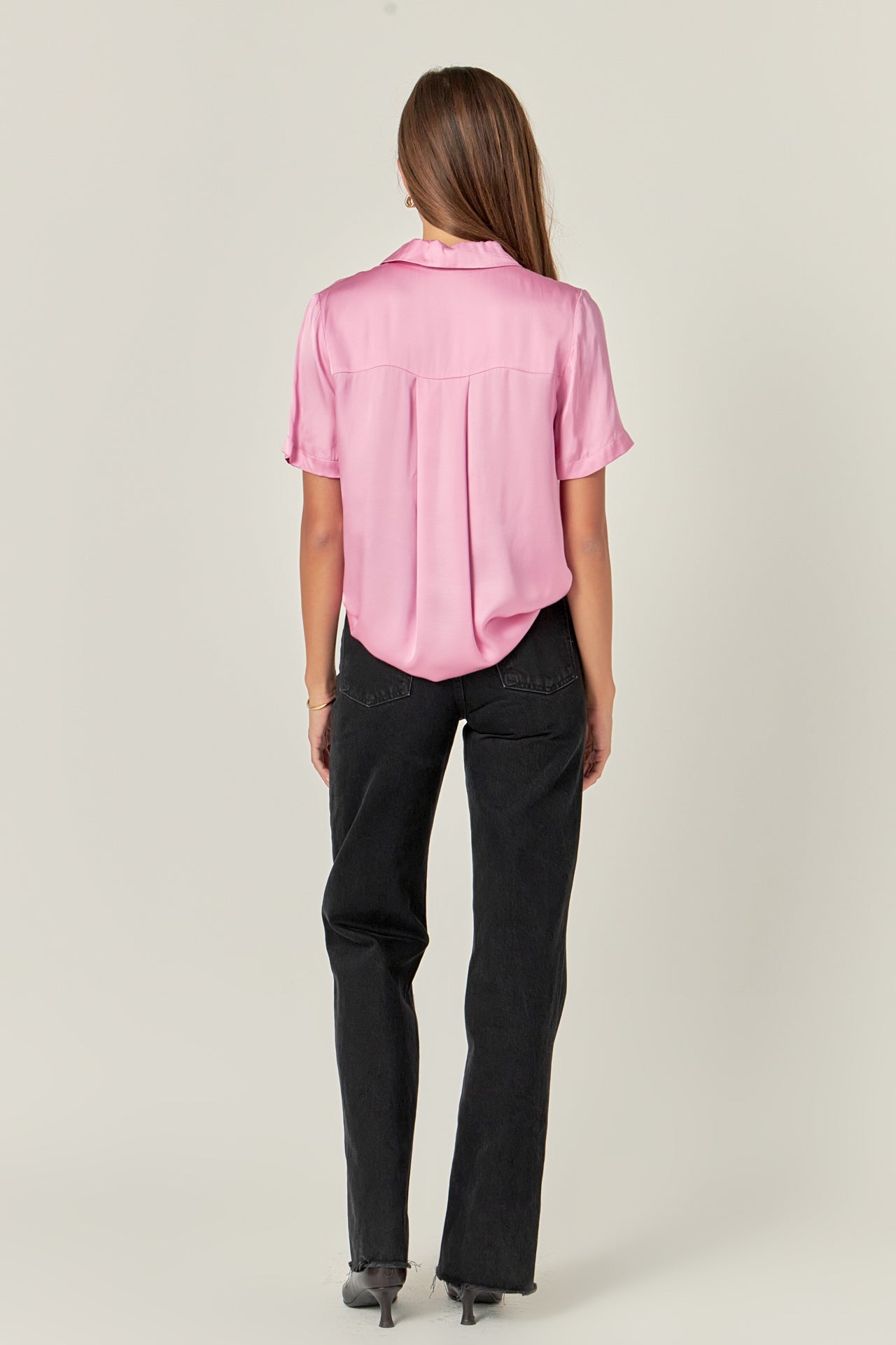 ENGLISH FACTORY - Satin Short Sleeve Shirt - BLOUSES available at Objectrare