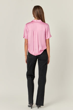 ENGLISH FACTORY - Satin Short Sleeve Shirt - BLOUSES available at Objectrare