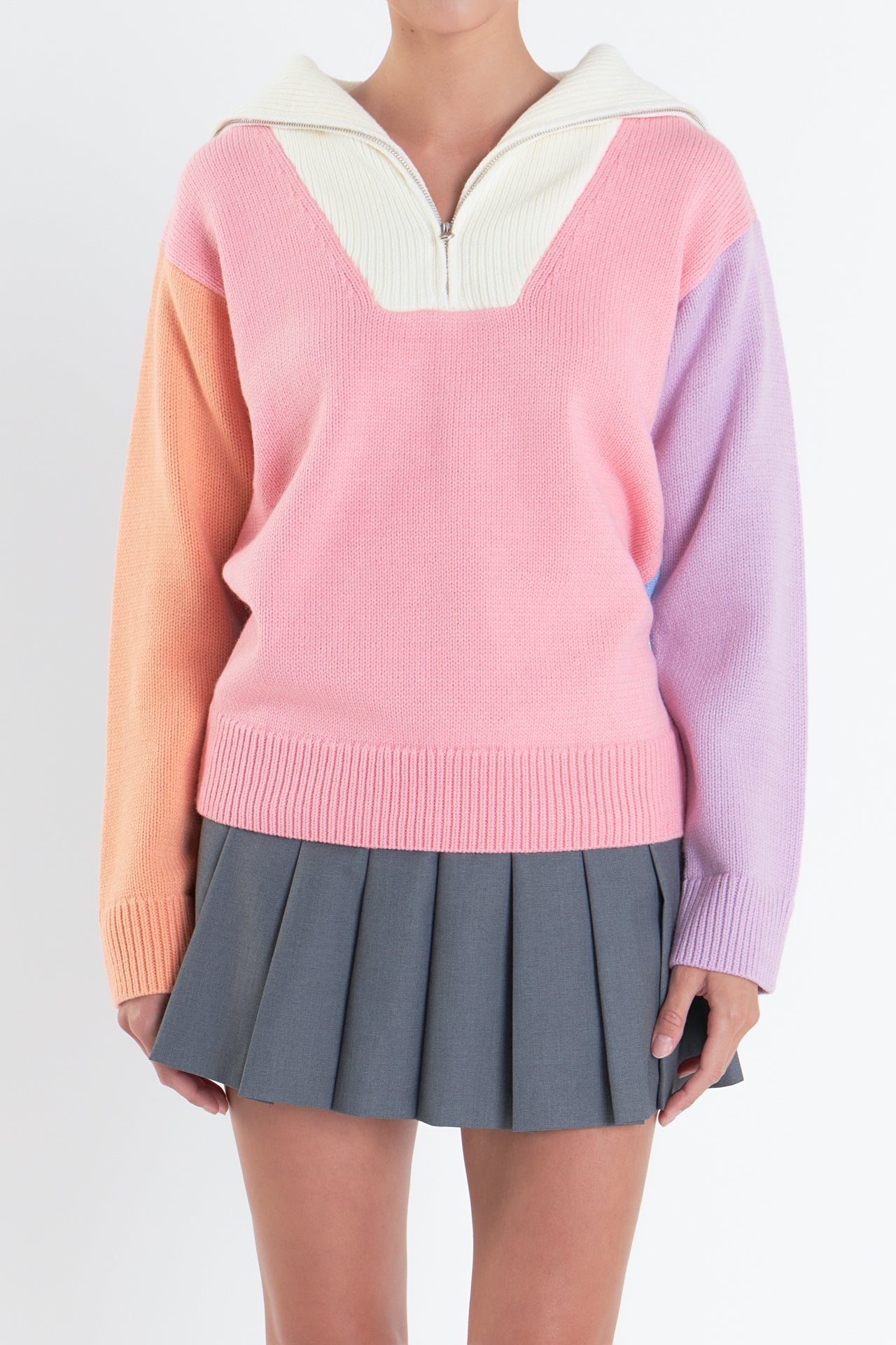 ENGLISH FACTORY - Colorblock Zip Pullover Sweater - SWEATERS & KNITS available at Objectrare