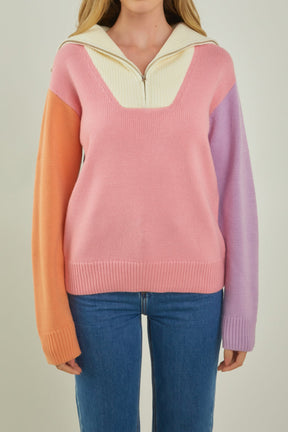 ENGLISH FACTORY - English Factory - Colorblock Zip Pullover Sweater - SWEATERS & KNITS available at Objectrare