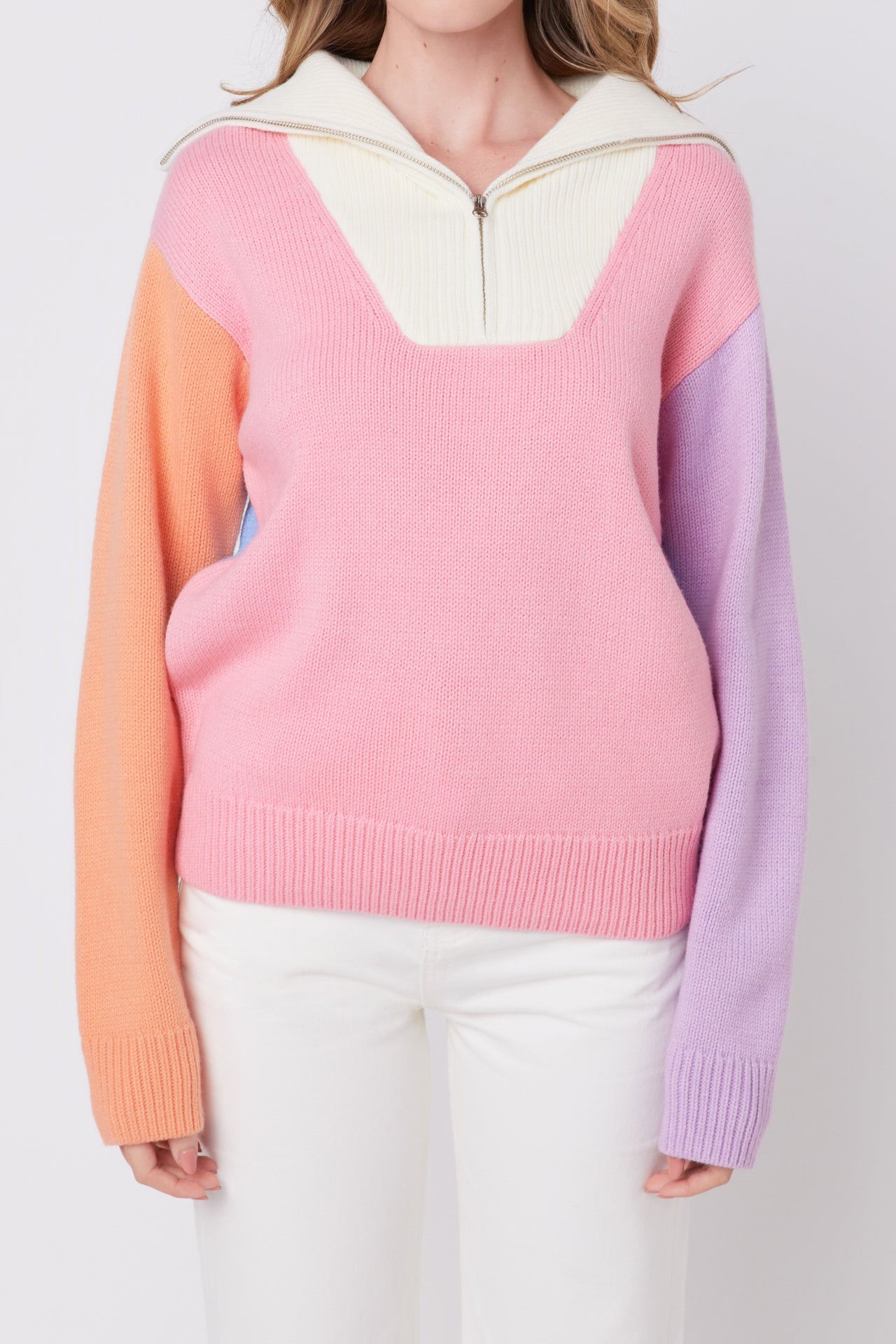 ENGLISH FACTORY - Colorblock Zip Pullover Sweater - SWEATERS & KNITS available at Objectrare
