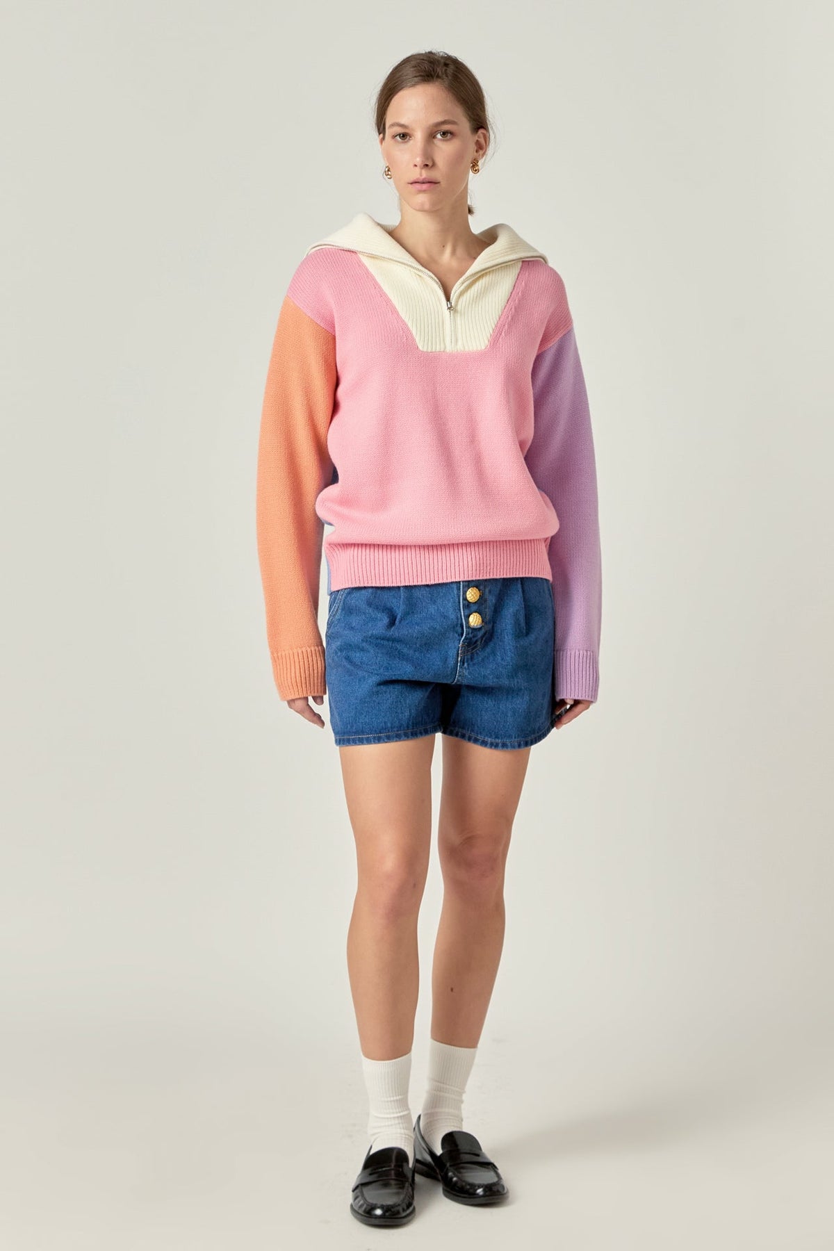 ENGLISH FACTORY - Colorblock Zip Pullover Sweater - SWEATERS & KNITS available at Objectrare