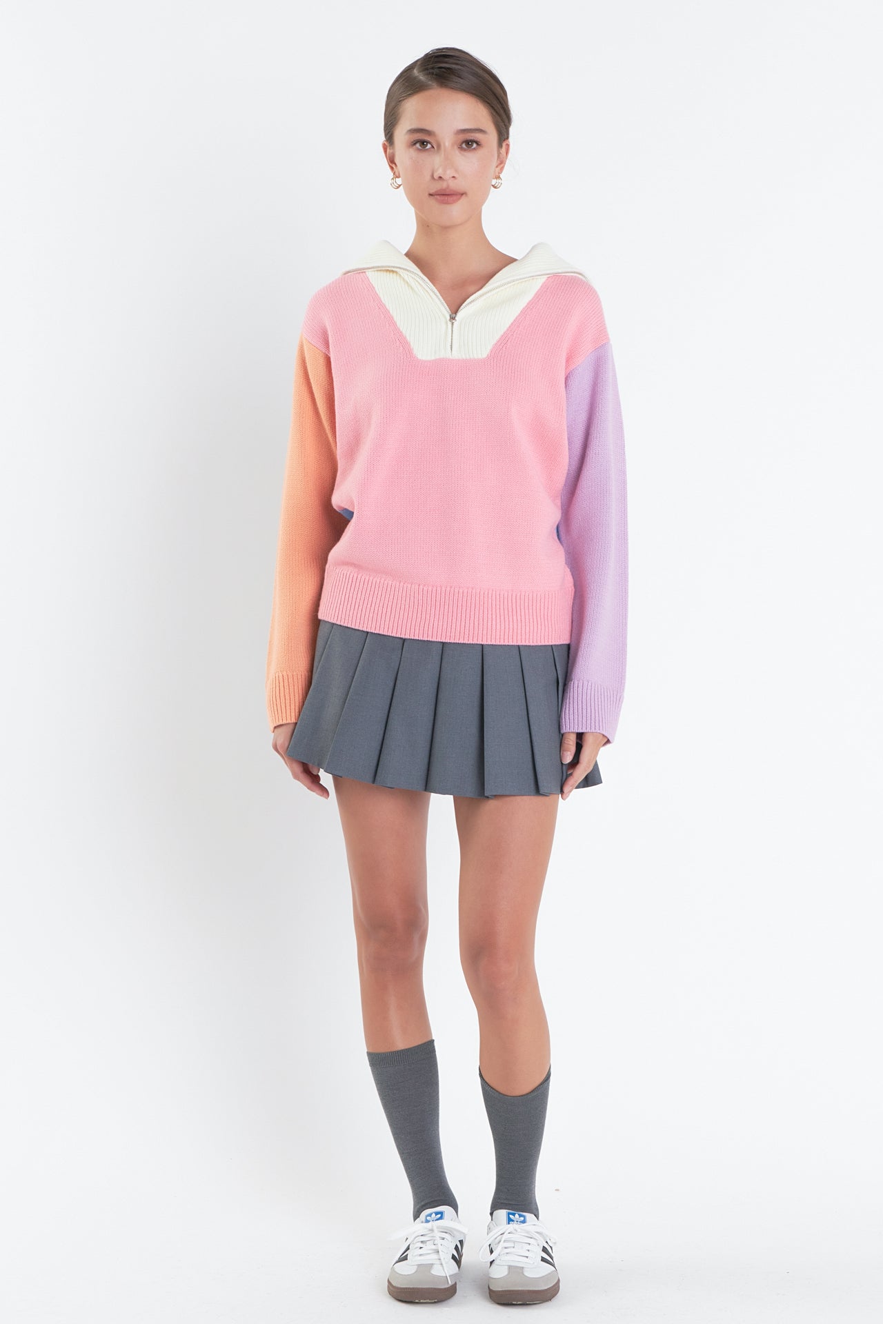 ENGLISH FACTORY - Colorblock Zip Pullover Sweater - SWEATERS & KNITS available at Objectrare