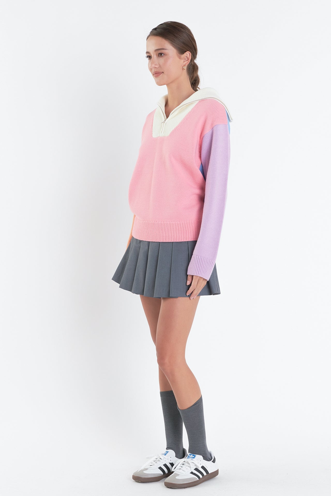 ENGLISH FACTORY - Colorblock Zip Pullover Sweater - SWEATERS & KNITS available at Objectrare