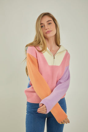 ENGLISH FACTORY - English Factory - Colorblock Zip Pullover Sweater - SWEATERS & KNITS available at Objectrare