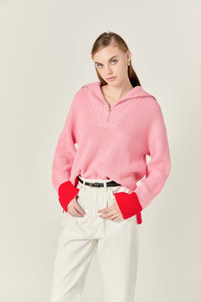 ENGLISH FACTORY - Contrast Zip Pullover Sweater - SWEATERS & KNITS available at Objectrare