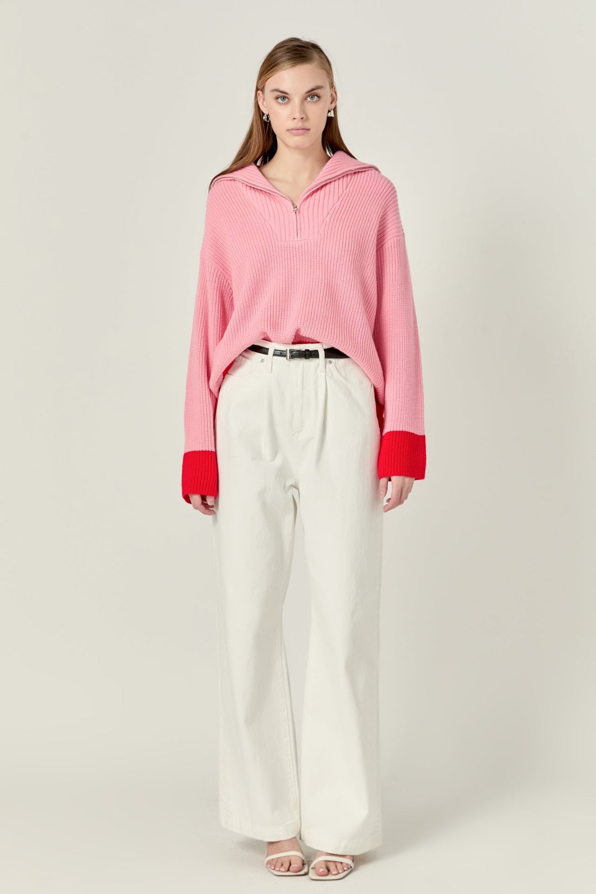 ENGLISH FACTORY - Contrast Zip Pullover Sweater - SWEATERS & KNITS available at Objectrare