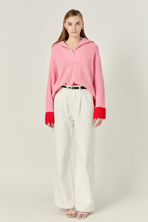 ENGLISH FACTORY - Contrast Zip Pullover Sweater - SWEATERS & KNITS available at Objectrare