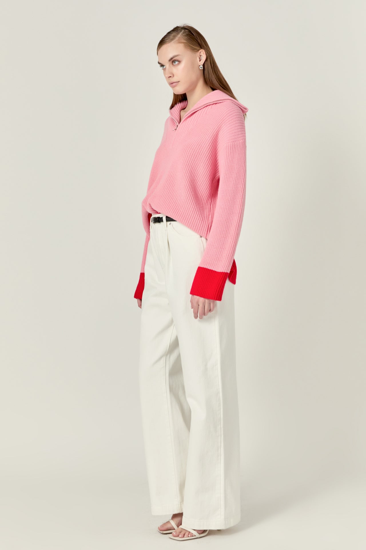 ENGLISH FACTORY - Contrast Zip Pullover Sweater - SWEATERS & KNITS available at Objectrare