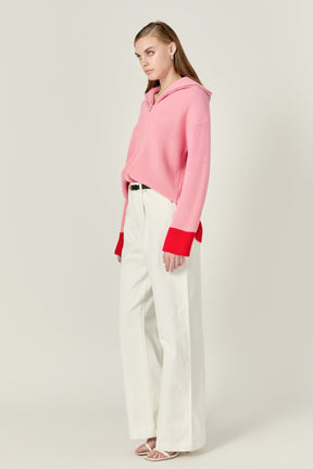 ENGLISH FACTORY - Contrast Zip Pullover Sweater - SWEATERS & KNITS available at Objectrare