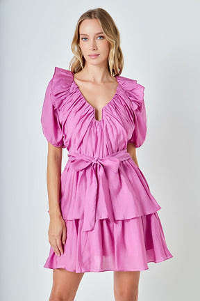 ENDLESS ROSE - Puff Sleeve Layered Mini Dress - DRESSES available at Objectrare