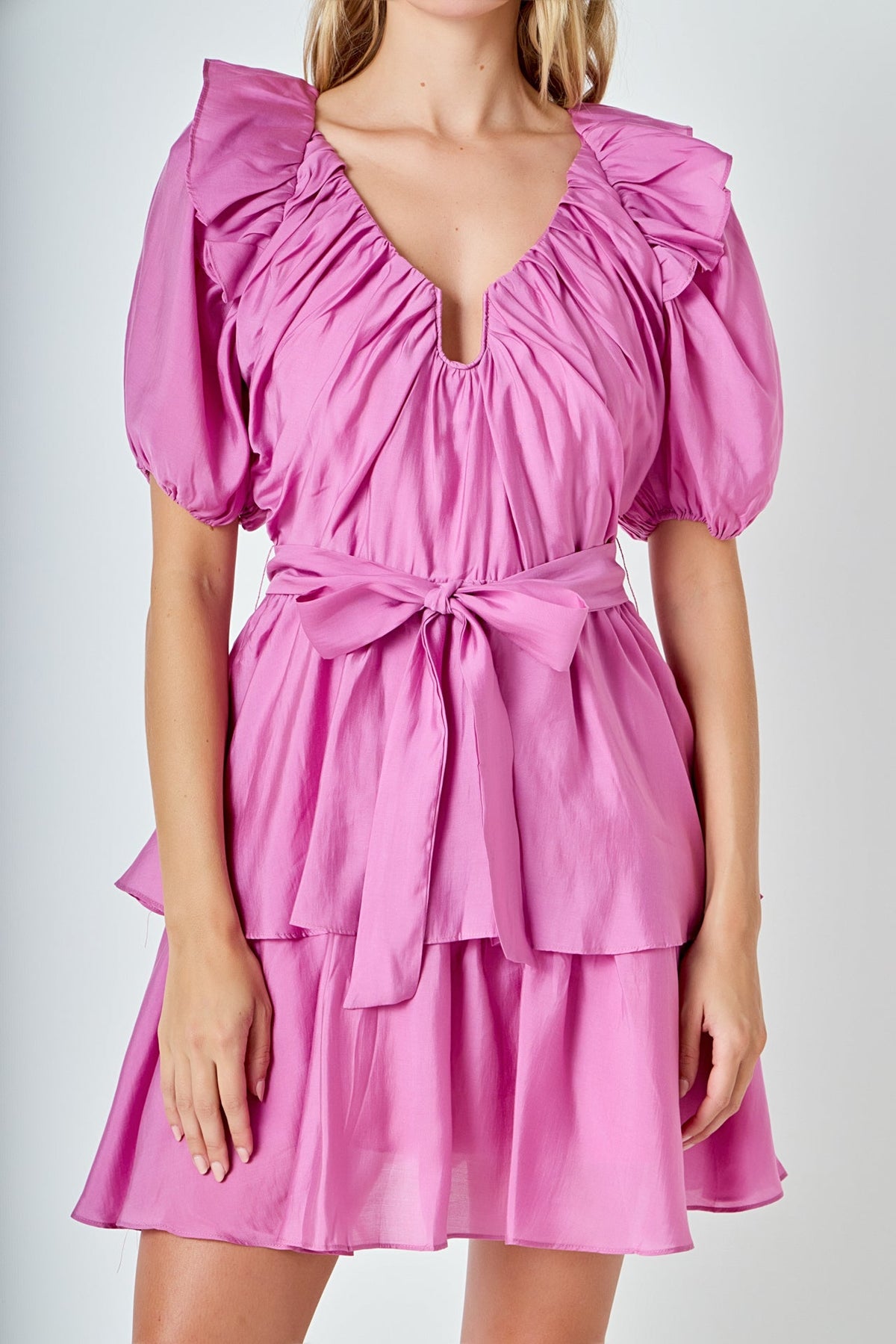 ENDLESS ROSE - Puff Sleeve Layered Mini Dress - DRESSES available at Objectrare