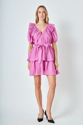 ENDLESS ROSE - Puff Sleeve Layered Mini Dress - DRESSES available at Objectrare