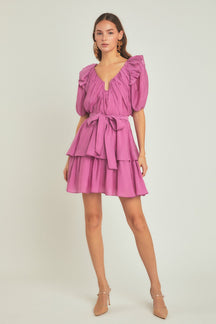 ENDLESS ROSE - Puff Sleeve Layered Mini Dress - DRESSES available at Objectrare