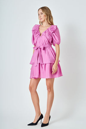 ENDLESS ROSE - Puff Sleeve Layered Mini Dress - DRESSES available at Objectrare