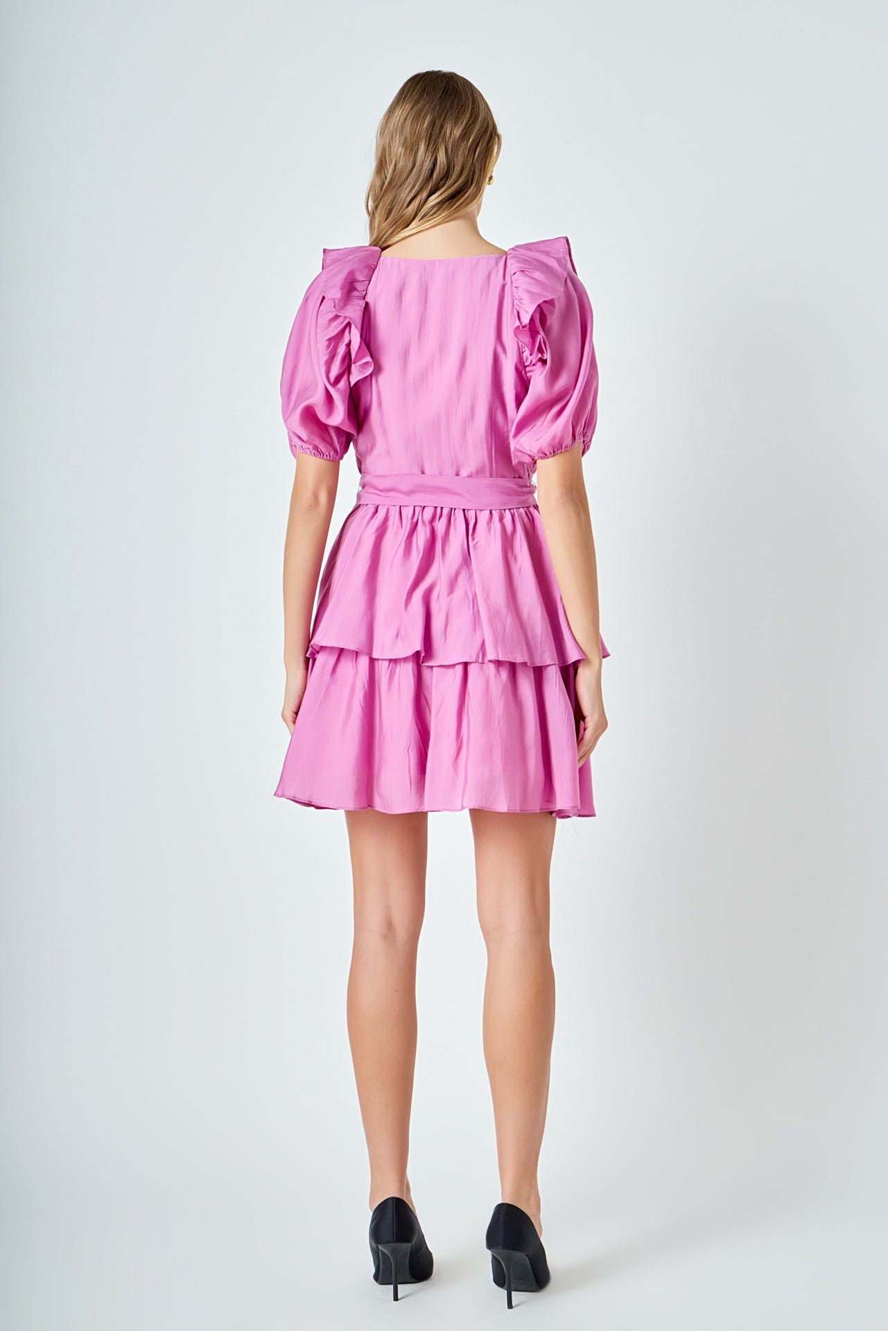 ENDLESS ROSE - Puff Sleeve Layered Mini Dress - DRESSES available at Objectrare