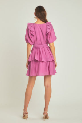 ENDLESS ROSE - Puff Sleeve Layered Mini Dress - DRESSES available at Objectrare