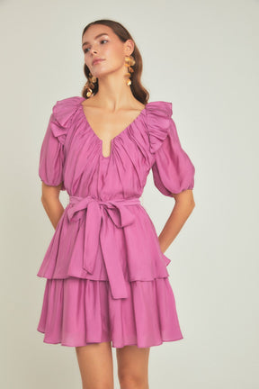 ENDLESS ROSE - Puff Sleeve Layered Mini Dress - DRESSES available at Objectrare