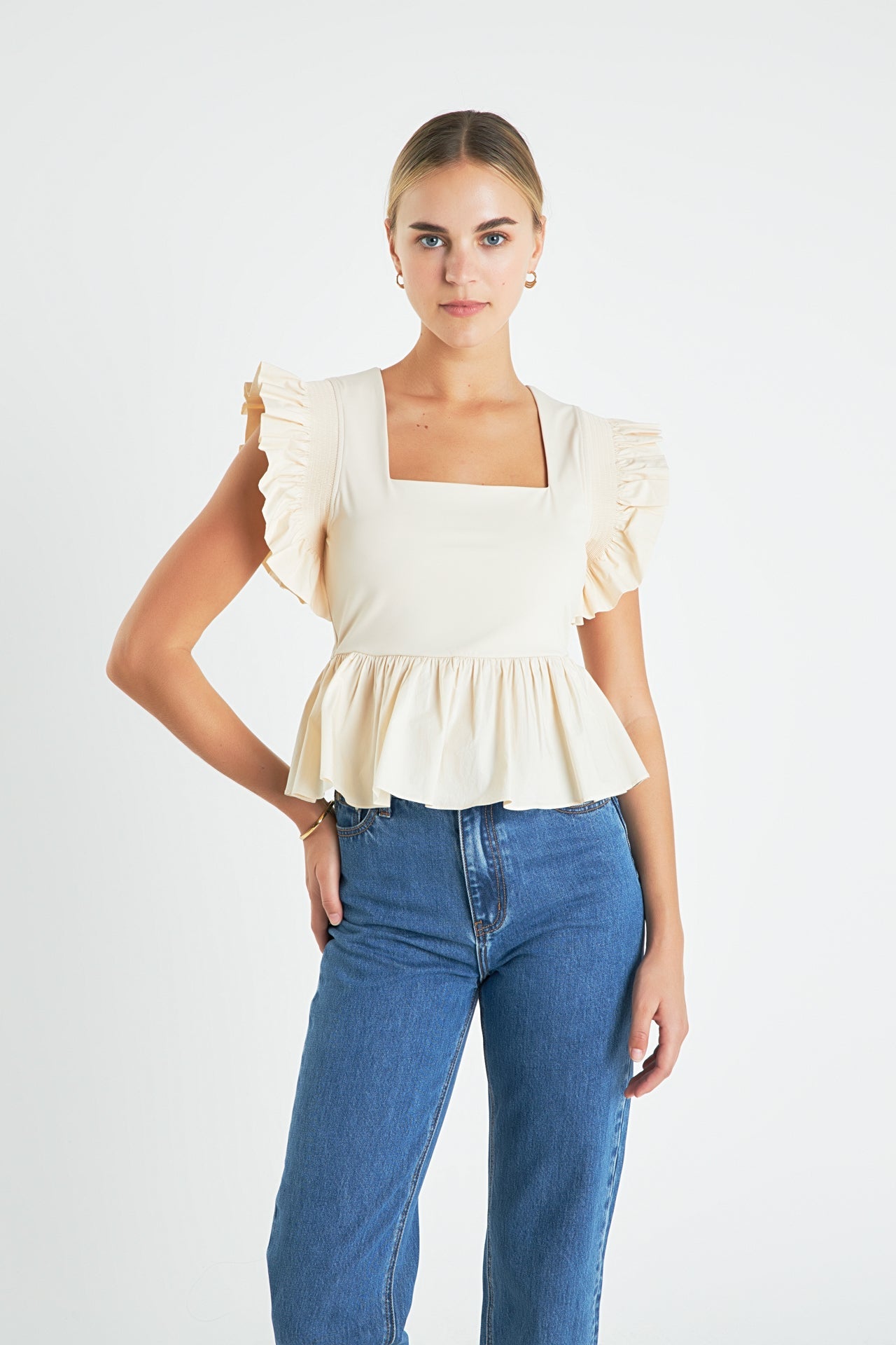 ENGLISH FACTORY - Square Neckline Ruffled Top - TOPS available at Objectrare