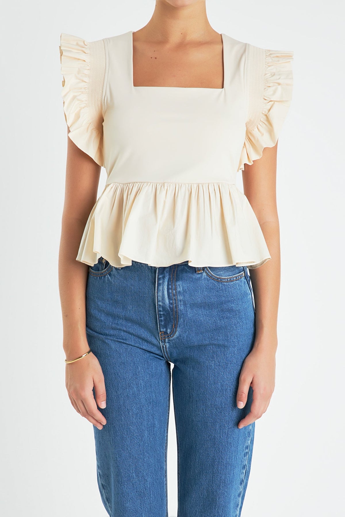 ENGLISH FACTORY - Square Neckline Ruffled Top - TOPS available at Objectrare