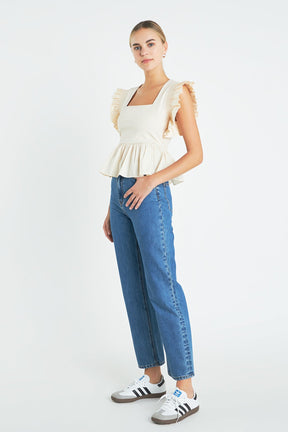 ENGLISH FACTORY - Square Neckline Ruffled Top - TOPS available at Objectrare