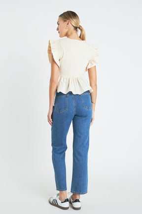 ENGLISH FACTORY - Square Neckline Ruffled Top - TOPS available at Objectrare