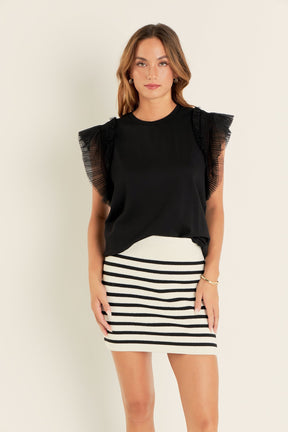 ENGLISH FACTORY - Tulle Ruffle Knit Top - TOPS available at Objectrare