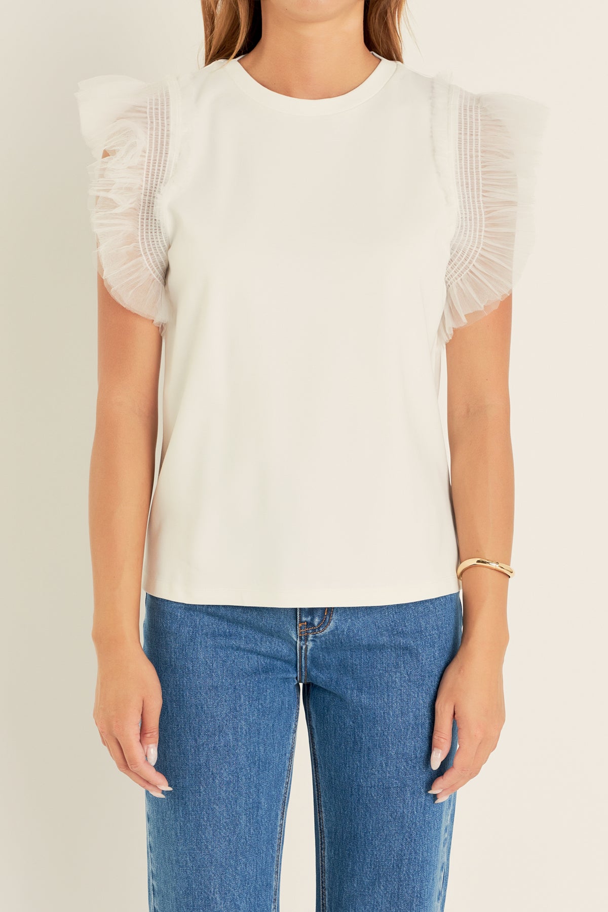 ENGLISH FACTORY - Tulle Ruffle Knit Top - TOPS available at Objectrare