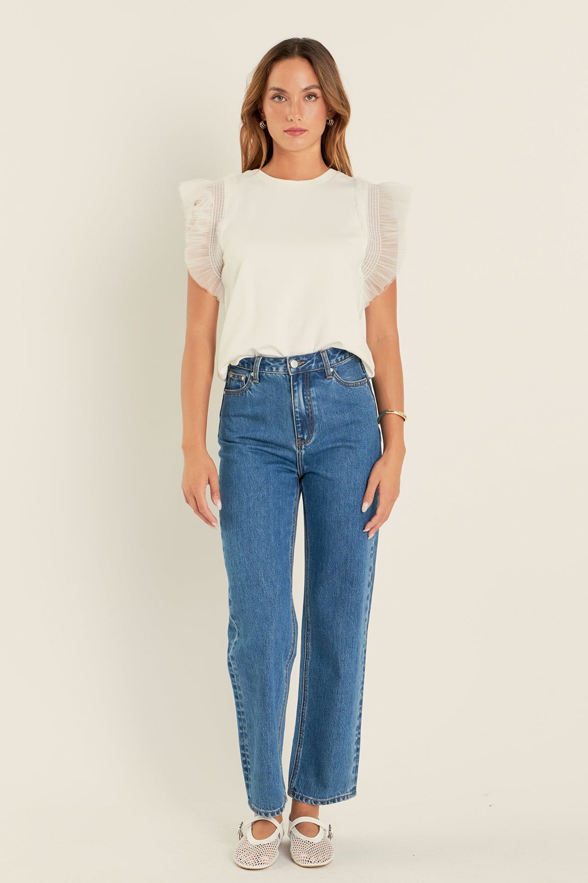 ENGLISH FACTORY - Tulle Ruffle Knit Top - TOPS available at Objectrare