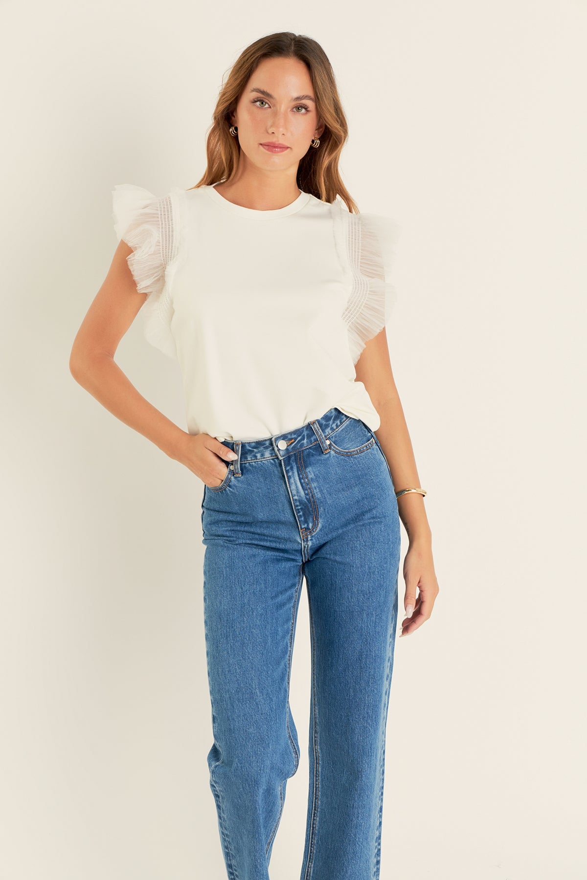 ENGLISH FACTORY - Tulle Ruffle Knit Top - TOPS available at Objectrare