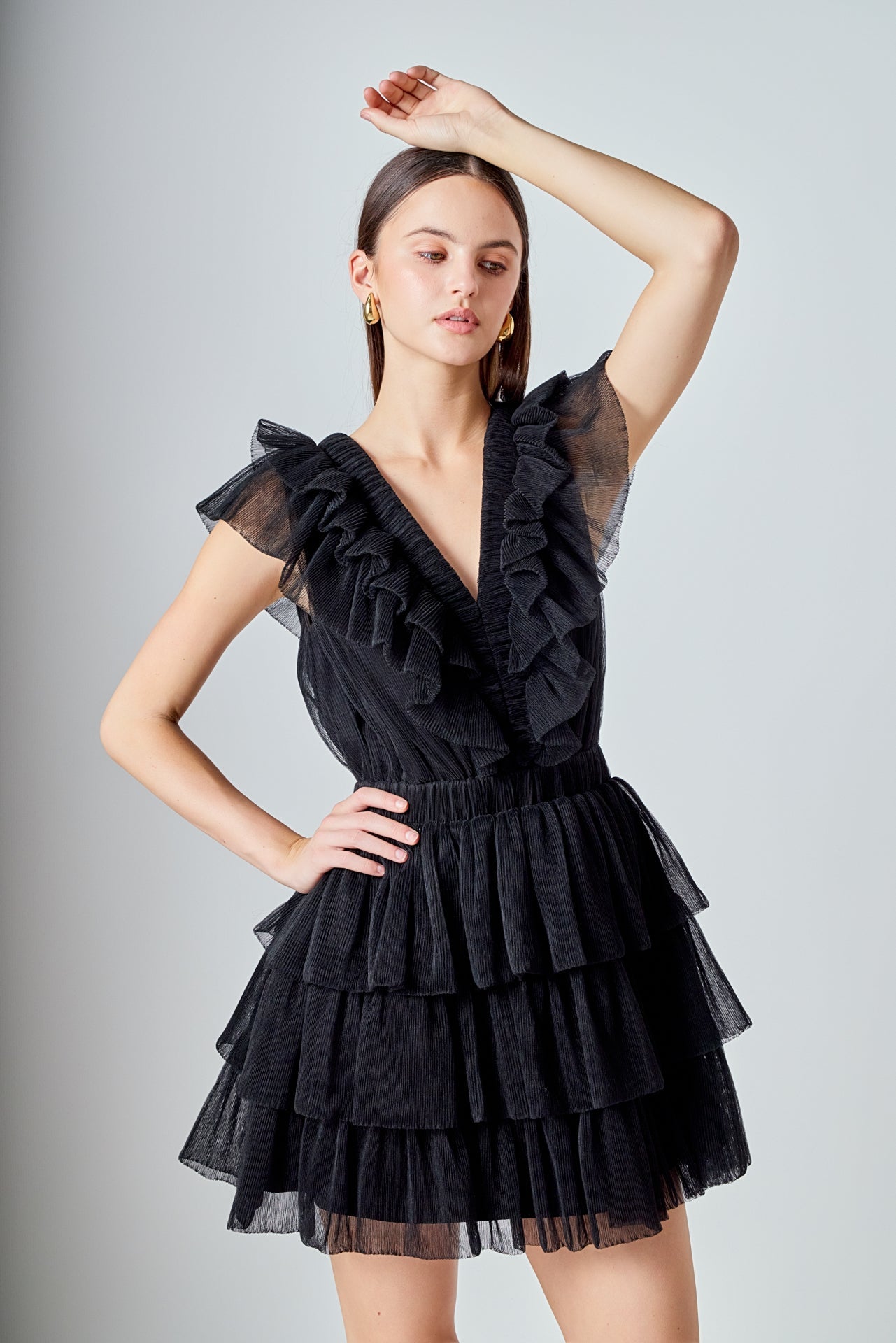 Endless Rose - Tulle Ruffle Tiered Mini Dress Black / S Endless Rose - Tulle Ruffle Tiered Mini Dress Black / S