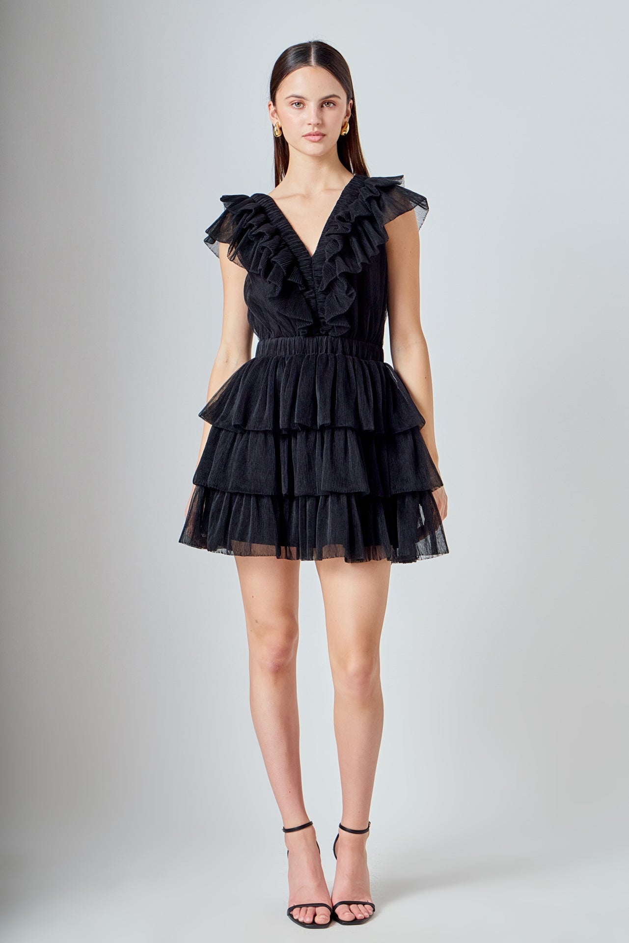 Endless Rose - Tulle Ruffle Tiered Mini Dress Black / S Endless Rose - Tulle Ruffle Tiered Mini Dress Black / S