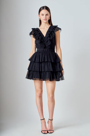 ENDLESS ROSE - Tulle Ruffle Tiered Mini Dress - DRESSES available at Objectrare