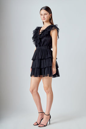 ENDLESS ROSE - Tulle Ruffle Tiered Mini Dress - DRESSES available at Objectrare