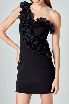 ENDLESS ROSE - Asymmetrical Ruffle Stretch Mini Dress - DRESSES available at Objectrare