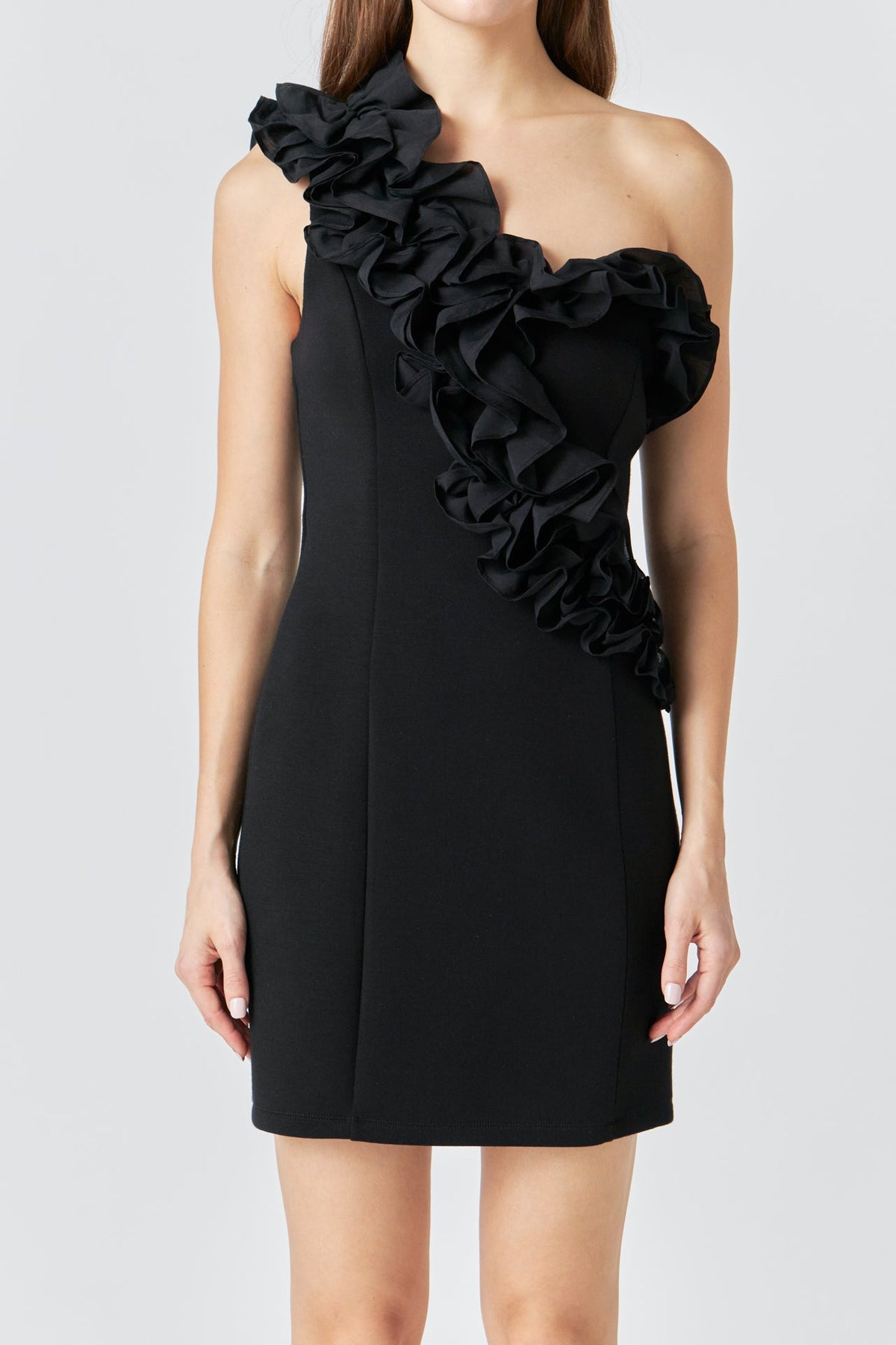 Asymmetrical Ruffle Stretch Mini Dress
