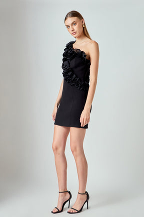 Asymmetrical Ruffle Stretch Mini Dress