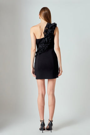 ENDLESS ROSE - Asymmetrical Ruffle Stretch Mini Dress - DRESSES available at Objectrare