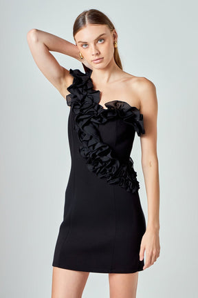 Asymmetrical Ruffle Stretch Mini Dress