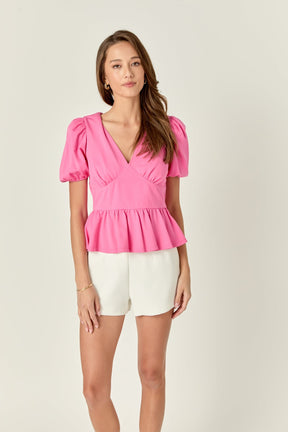 ENGLISH FACTORY - Puff Sleeve V-Neck Knit Top - TOPS available at Objectrare