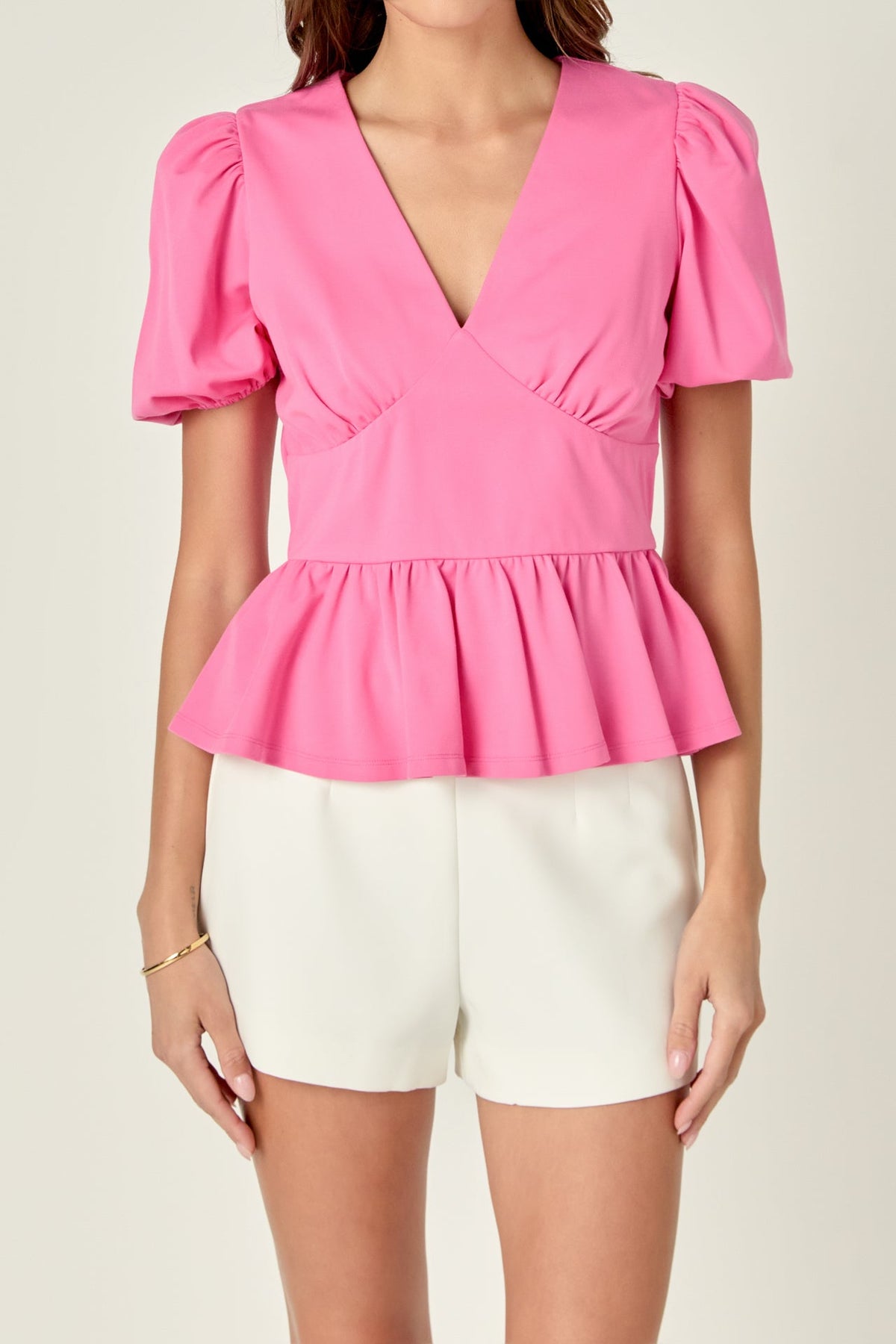 Puff Sleeve V-Neck Knit Top