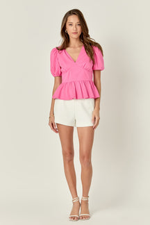ENGLISH FACTORY - Puff Sleeve V-Neck Knit Top - TOPS available at Objectrare