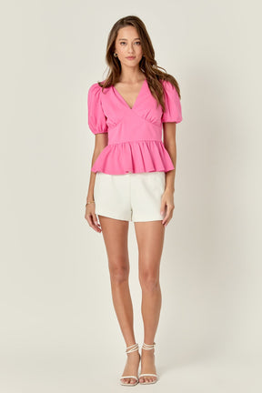 ENGLISH FACTORY - Puff Sleeve V-Neck Knit Top - TOPS available at Objectrare