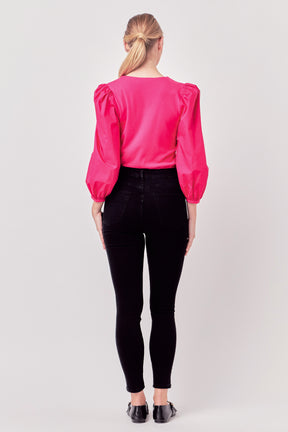ENGLISH FACTORY - Puff Sleeve Mixed Media Top - TOPS available at Objectrare
