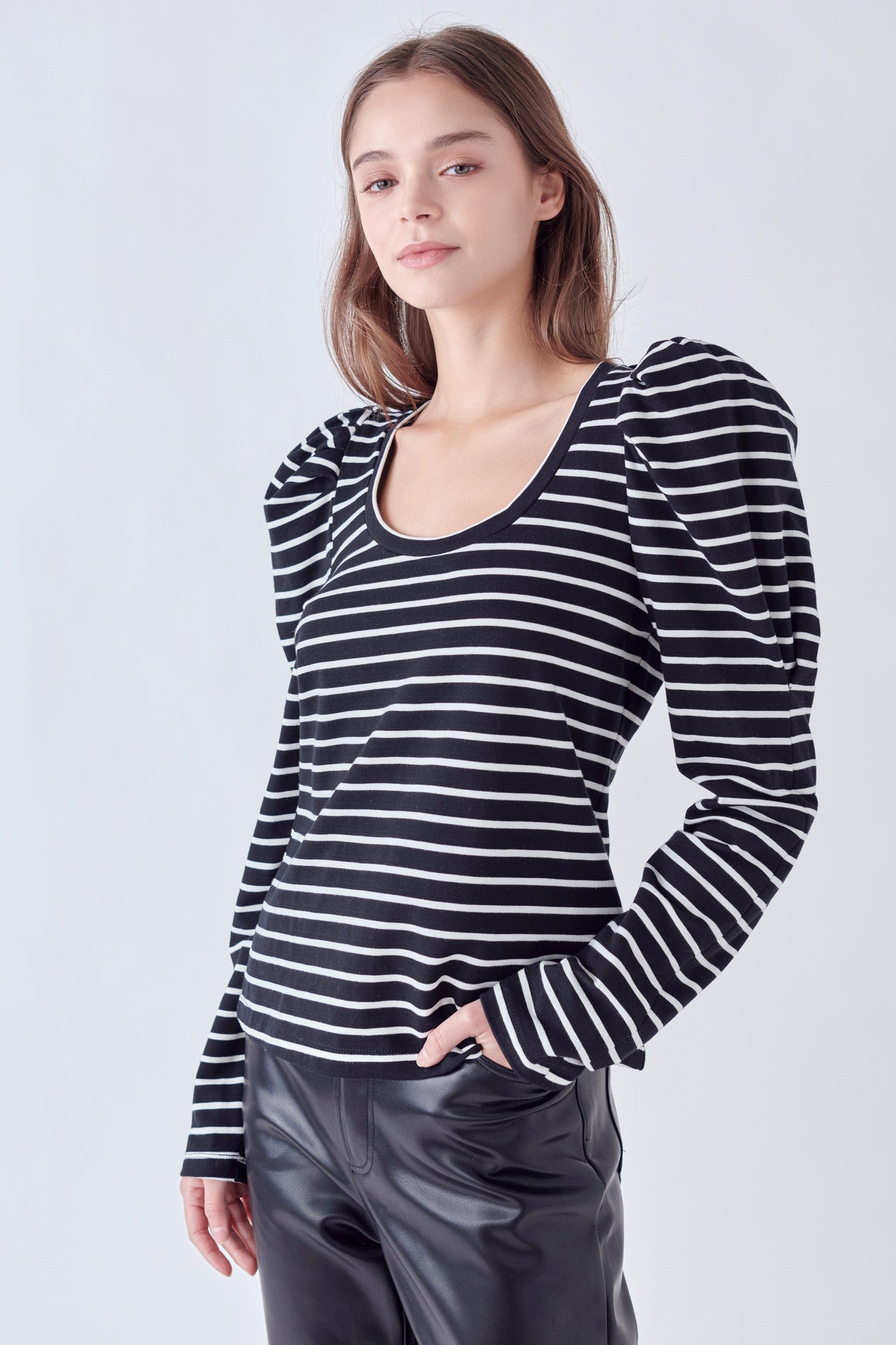 ENGLISH FACTORY - Classic Stripe Puff Sleeve Tee - TOPS available at Objectrare