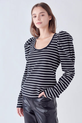 ENGLISH FACTORY - Classic Stripe Puff Sleeve Tee - TOPS available at Objectrare