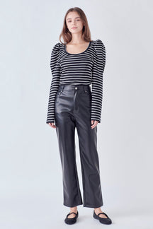 ENGLISH FACTORY - Classic Stripe Puff Sleeve Tee - TOPS available at Objectrare